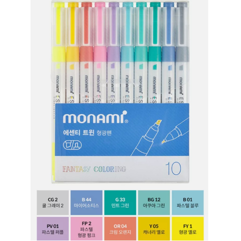 Sada oboustranných zvýrazňovačů Monami Essenti Twin - Fantasy Colouring, 10ks