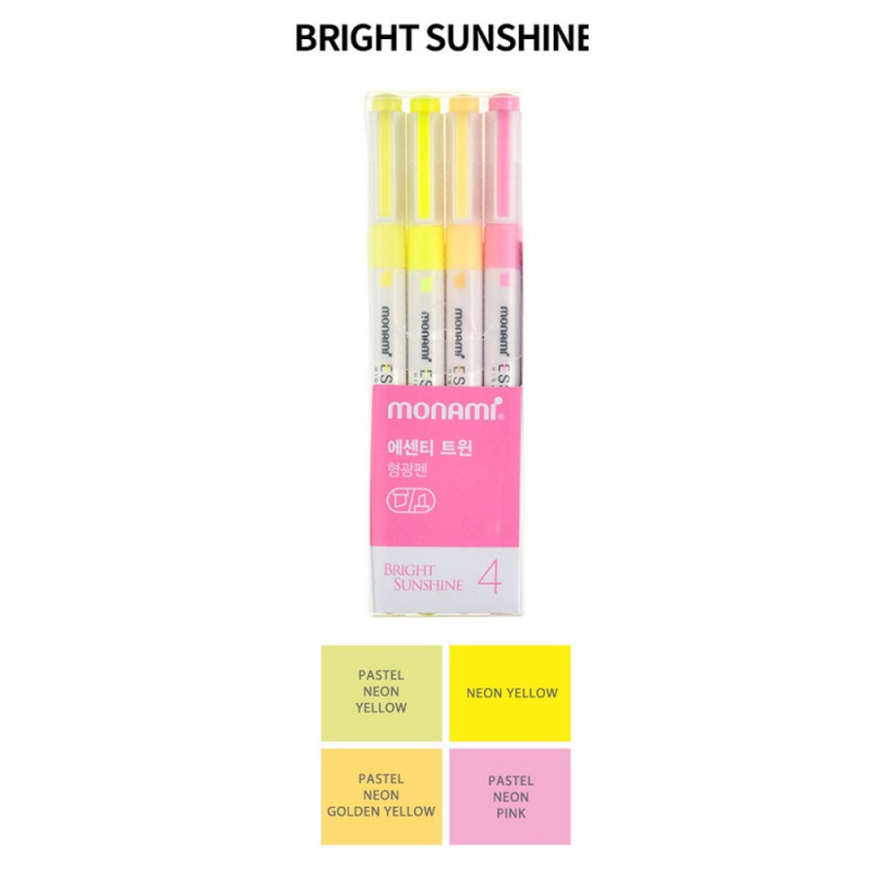 Sada oboustranných zvýrazňovačů Monami Essenti Twin - Bright Sunshine, 4ks Sada oboustranných zvýrazňovačů Monami Essenti Twin - Bright Sunshine, 4ks
