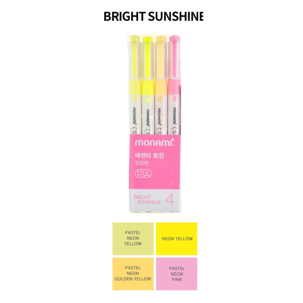 Sada oboustranných zvýrazňovačů Monami Essenti Twin - Bright Sunshine, 4ks