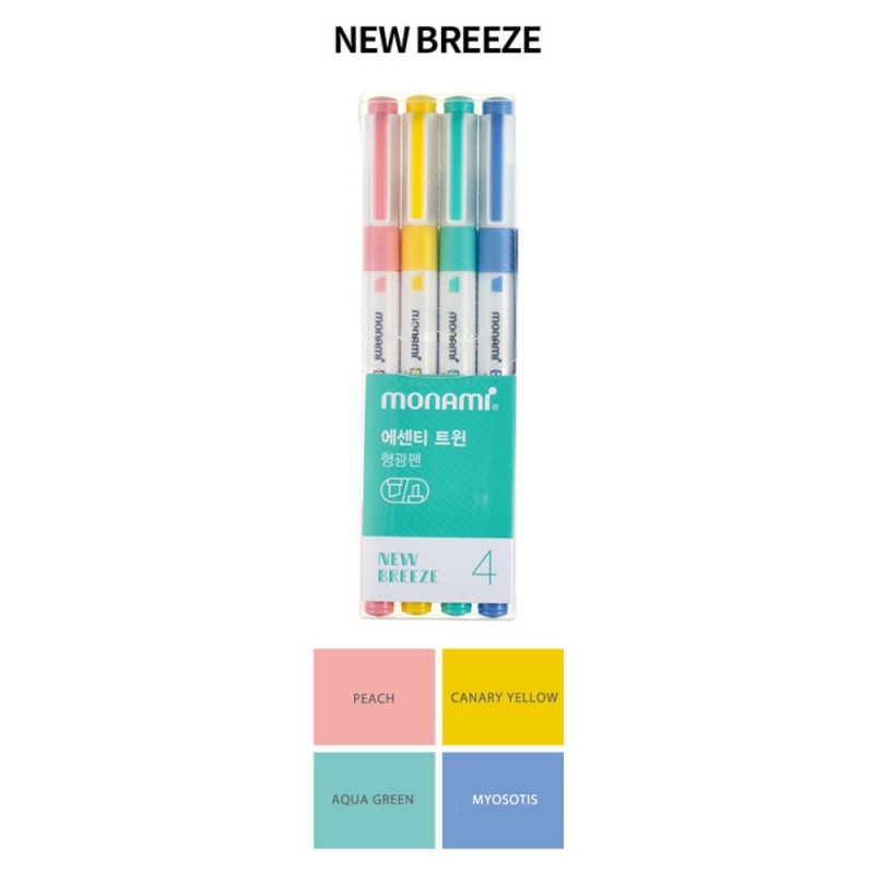 Sada oboustranných zvýrazňovačů Monami Essenti Twin - New Breeze, 4ks Sada oboustranných zvýrazňovačů Monami Essenti Twin - New Breeze, 4ks