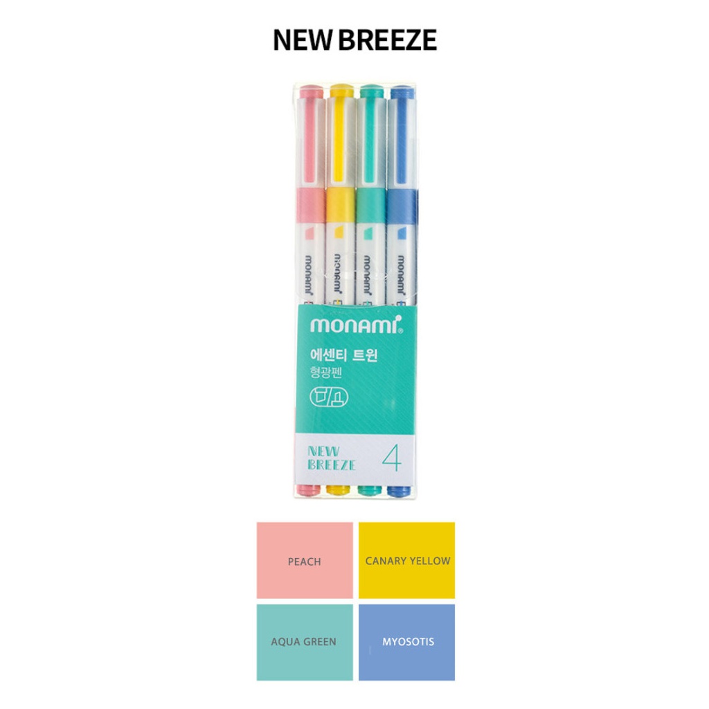 Sada oboustranných zvýrazňovačů Monami Essenti Twin - New Breeze, 4ks