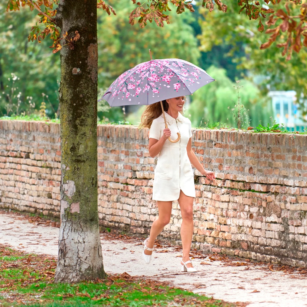 Elegantný dámsky dáždnik  Perletti Green "Fiore Di Pesco", 19155