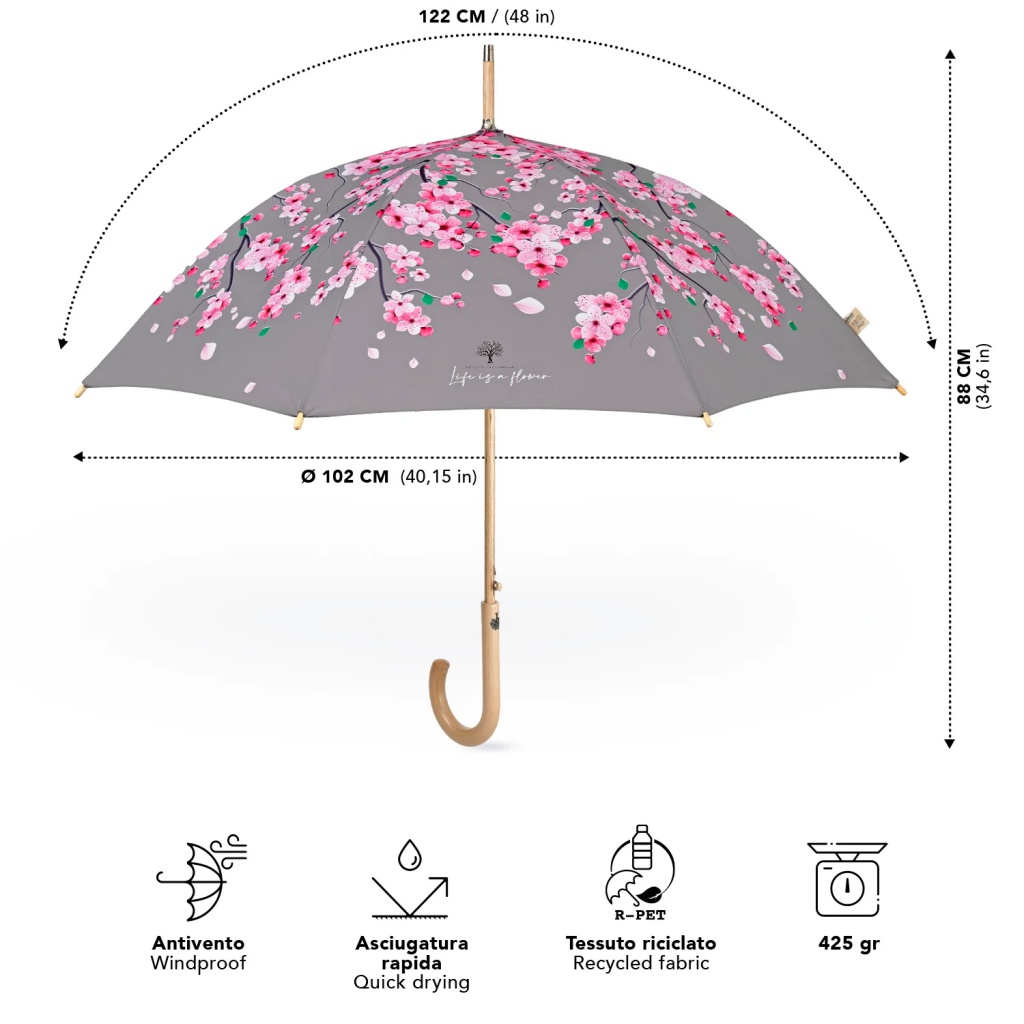 Elegantní dámský deštník Perletti Green "Fiore Di Pesco", 19155