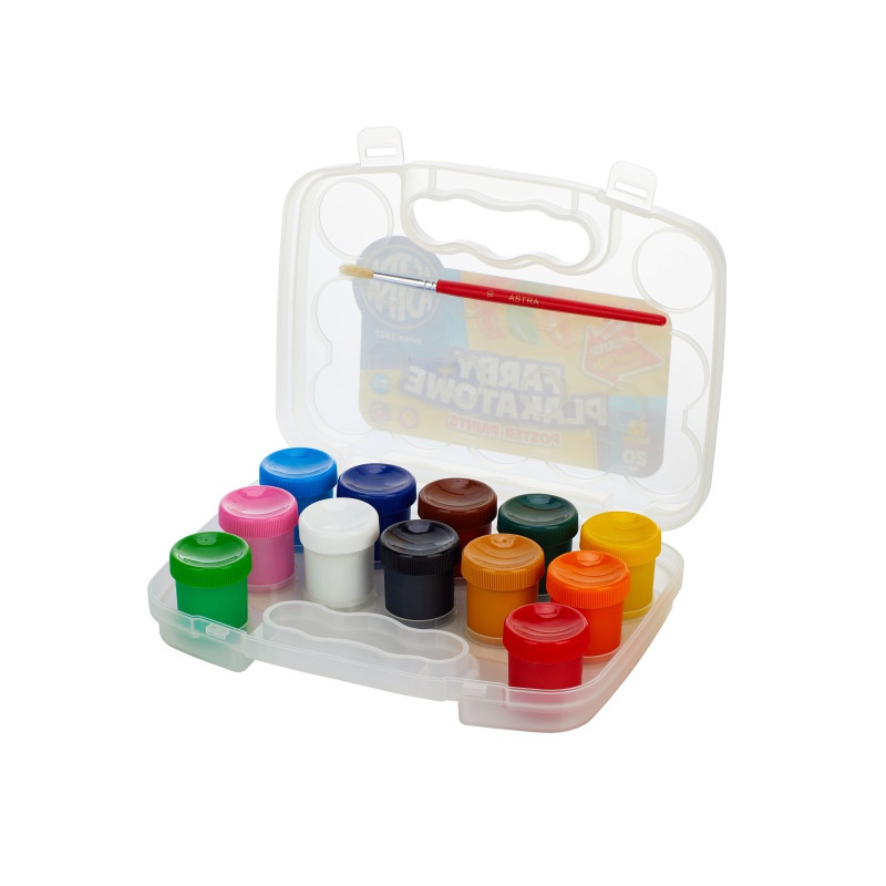 Temperové barvy v kelímku Astra, 12x20ml, plastový kufřík + štětec, 301117002 Temperové barvy v kelímku Astra, 12x20ml, plastový kufřík + štětec, 301117002