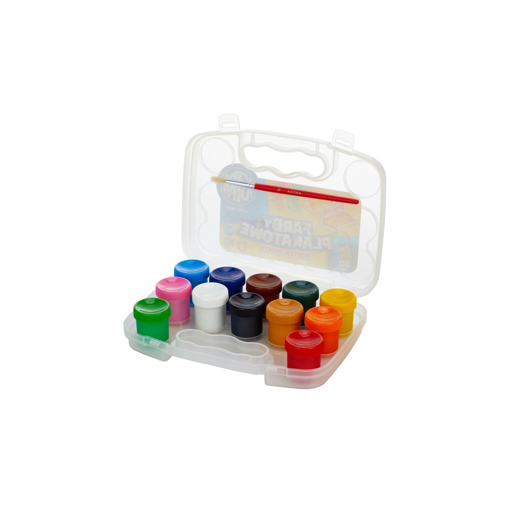 Temperové farby Astra 12x20ml v kufríku + štetec – praktická sada pre malých umelcov