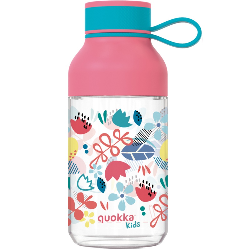 Quokka Kids Ice, Plastová fľaša s pútkom Flowers, 430ml, 40158 Quokka Kids Ice, Plastová fľaša s pútkom Flowers, 430ml, 40158