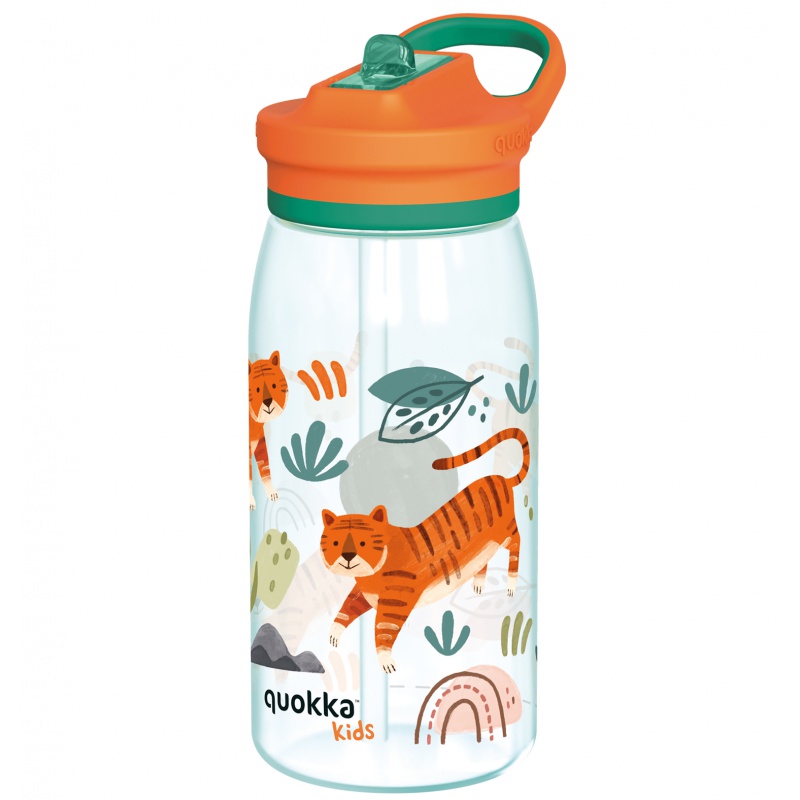 Quokka Kids Glow, Plastová láhev s brčkem Tigers, 580ml, 40281 Quokka Kids Glow, Plastová láhev s brčkem Tigers, 580ml, 40281