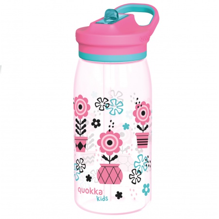 Quokka Kids Glow, Plastová láhev s brčkem Melodic Flowers, 580ml, 40284