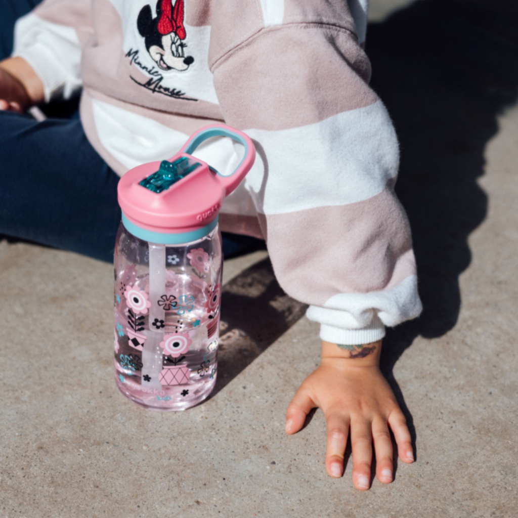 Quokka Kids Glow, Plastová fľaša so slamkou Melodic Flowers, 580ml, 40284