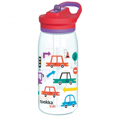 Quokka Kids Glow, Plastová láhev s brčkem Cars, 580ml, 40285 Quokka Kids Glow, Plastová láhev s brčkem Cars, 580ml, 40285