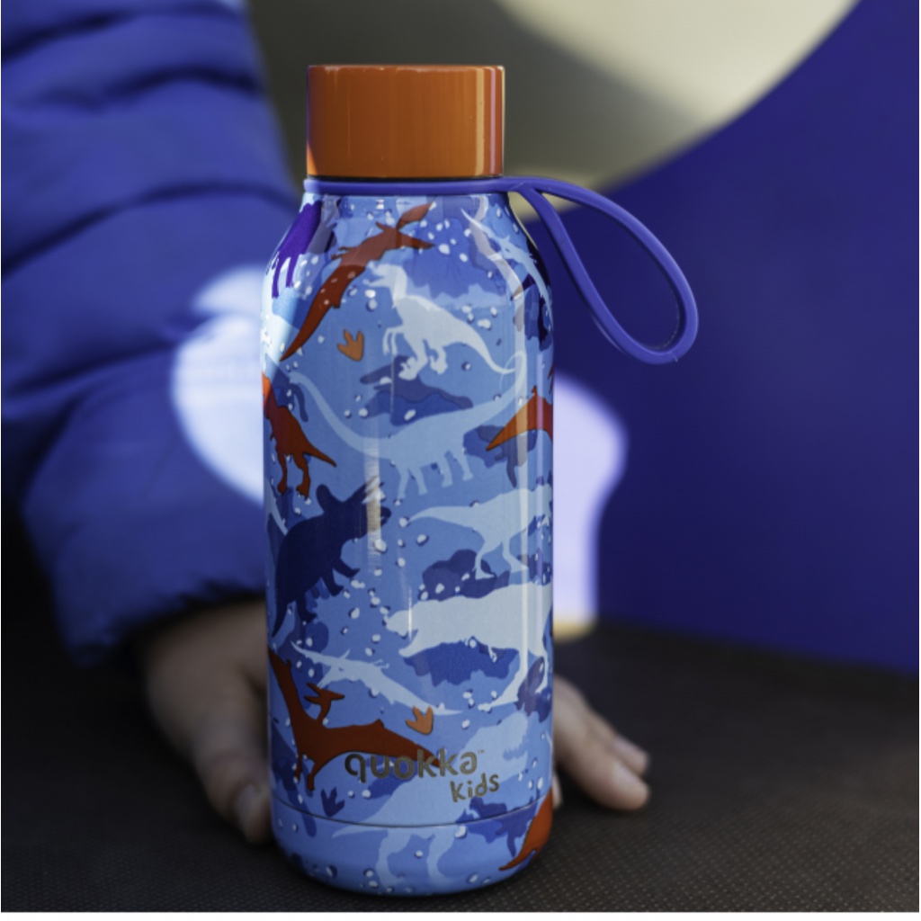 Quokka Kids Solid, Nerezová fľaša / termoska s pútkom Dinosaur, 330ml, 40141