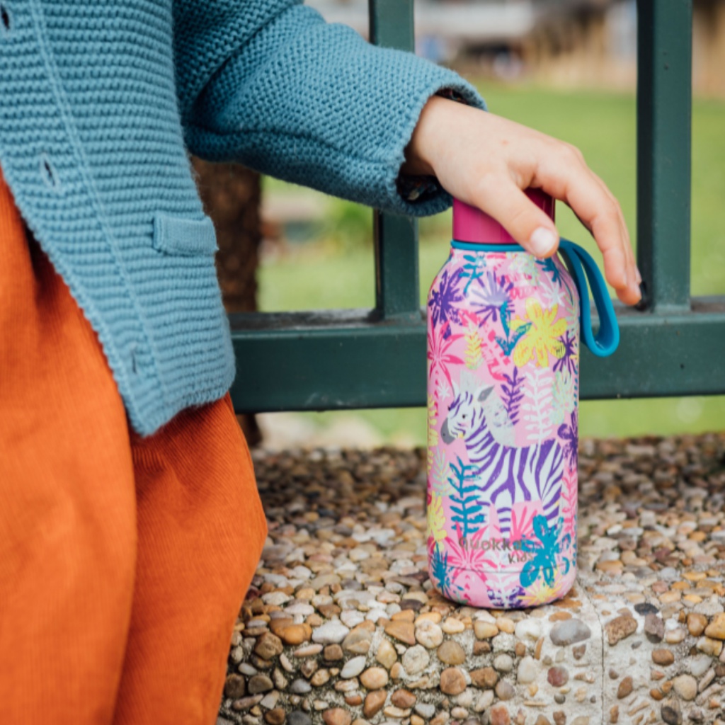 Quokka Kids Solid, Nerezová fľaša / termoska s pútkom Zebras, 330ml, 40147