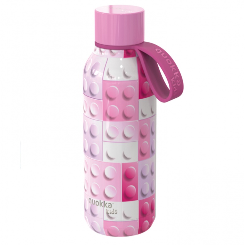 Quokka Kids Solid, Nerezová fľaša / termoska s pútkom Pink Bricks, 330ml, 40142 Quokka Kids Solid, Nerezová fľaša / termoska s pútkom Pink Bricks, 330ml, 40142