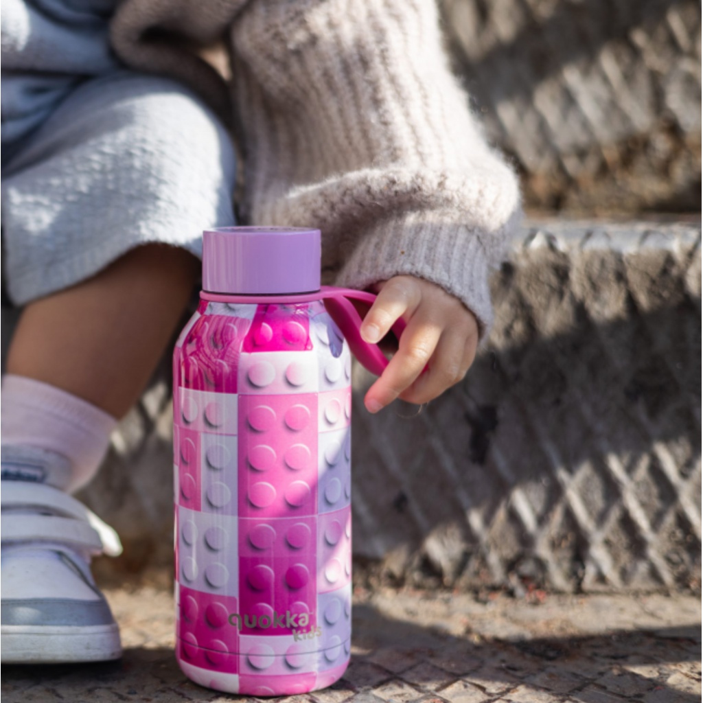 Quokka Kids, Nerezová láhev / termoska s poutkem PINK BRICKS, 330ml, 40142