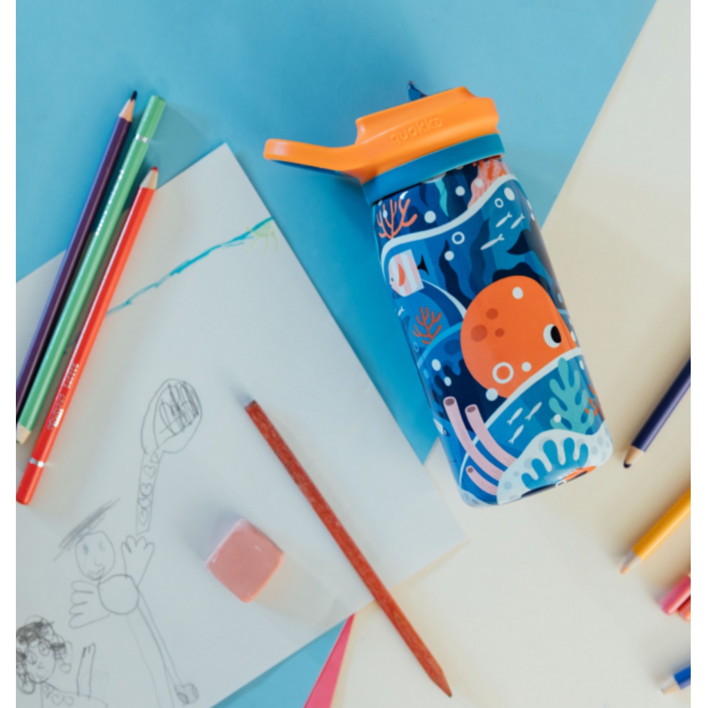 Quokka Kids Pop, Nerezová láhev / termoska s brčkem Ocean, 445ml, 40247