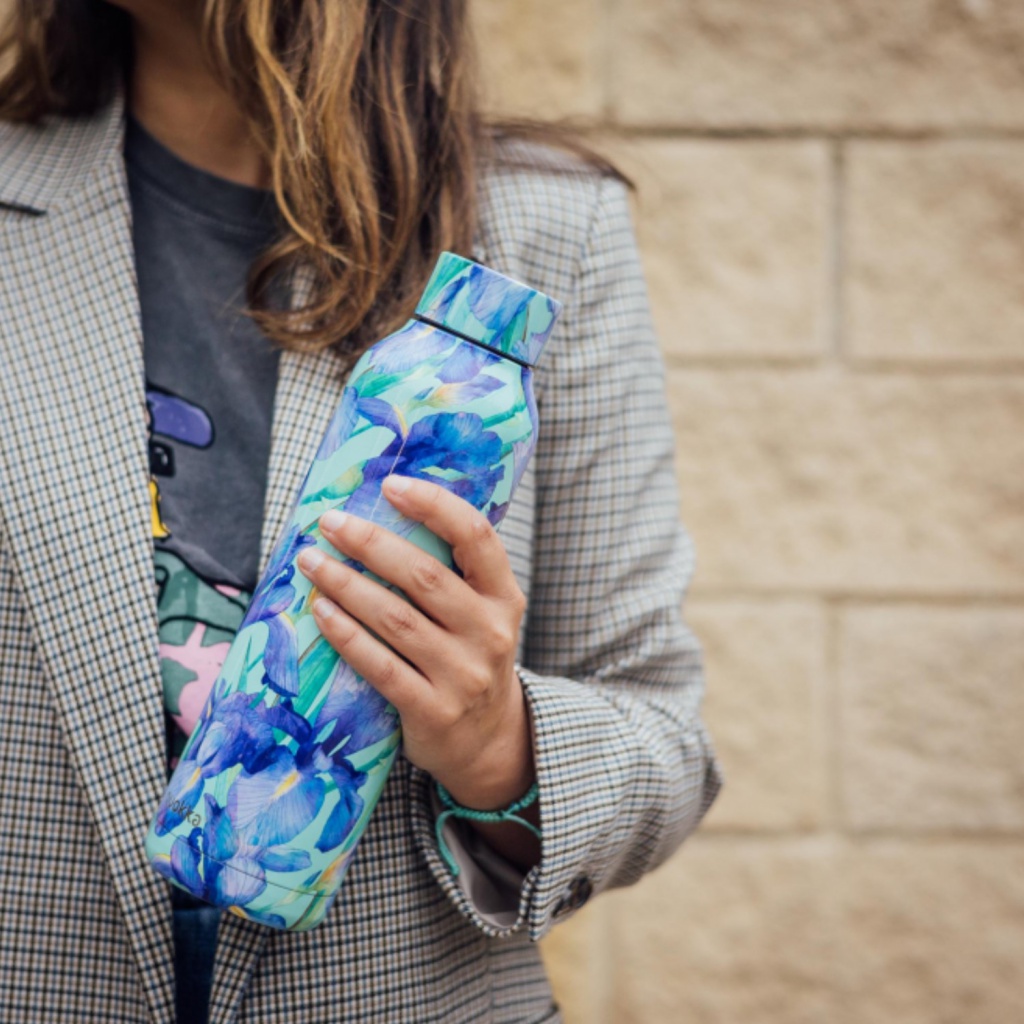 QUOKKA Solid, Nerezová láhev / termoska BLUE IRISES, 850ml, 40192