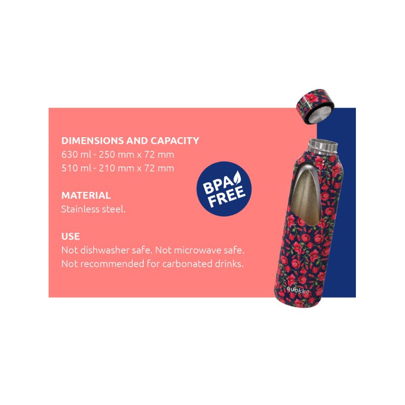Quokka Solid, Nerezová fľaša / termoska Blue Hibiscus, 630ml, 12180