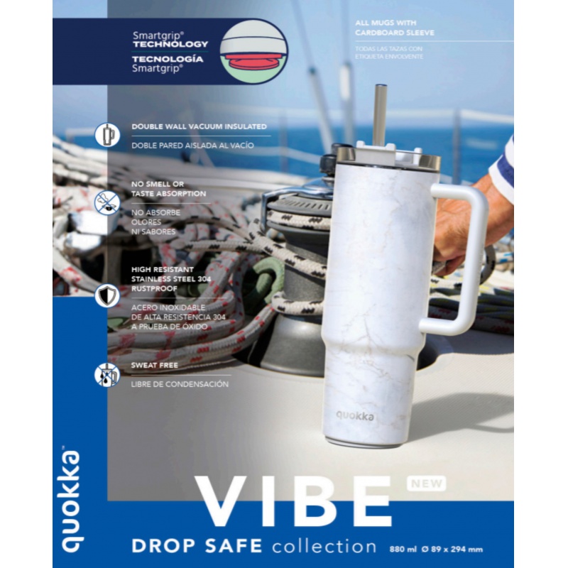 Quokka Vibe Smartgrip, Nerezový termo pohár Coral, 880ml, 40381 Quokka Vibe Smartgrip, Nerezový termo pohár Coral, 880ml, 40381