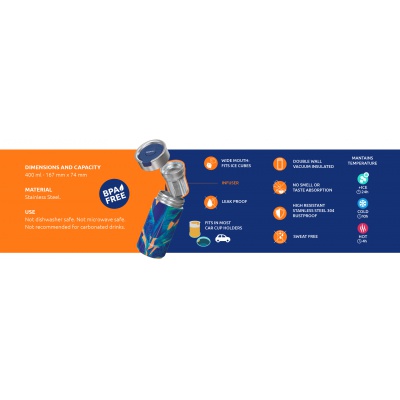 Quokka Boost, Nerezový termohrnček so sitkom Coral Garden, 400ml, 40064 Quokka Boost, Nerezový termohrnček so sitkom Coral Garden, 400ml, 40064