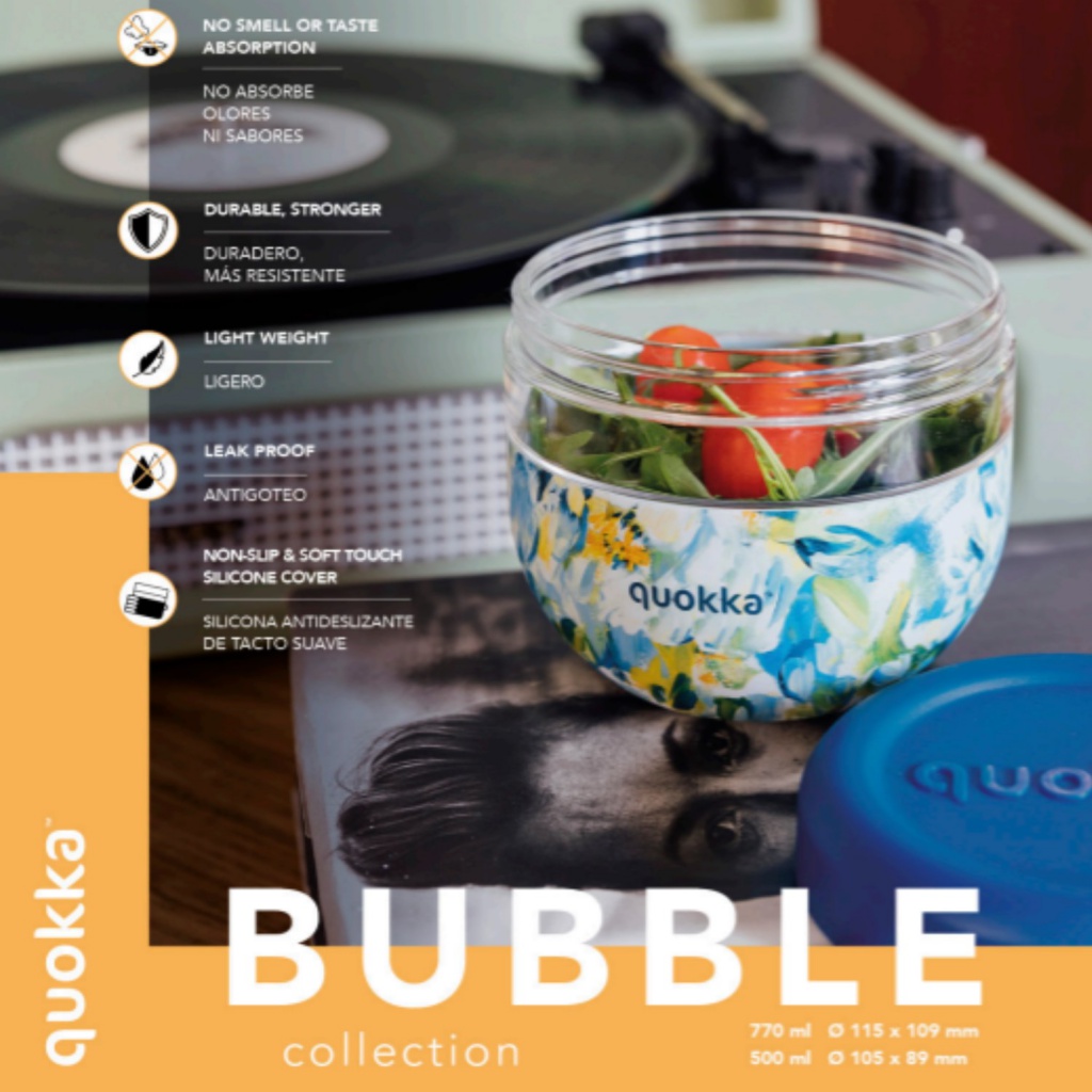 QUOKKA Bubble, Plastová nádoba na jídlo WATERCOLOR LEAVES, 500ml, 40126