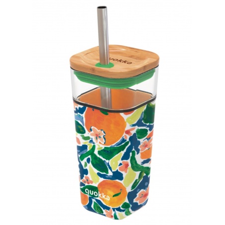 Quokka Cube, Sklenený pohár so silikónovým povrchom Oranges, 540ml, 40058