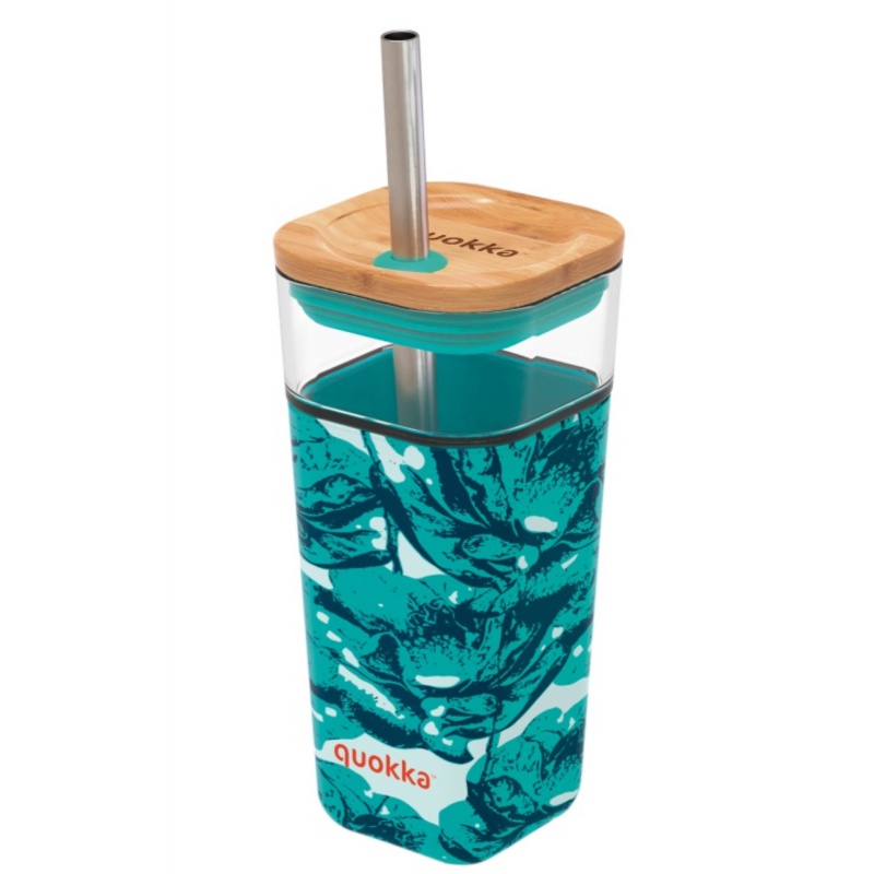 QUOKKA Cube, Skleněná sklenice se silikonovým povrchem WATER FLOWERS, 540ml, 40060 QUOKKA Cube, Skleněná sklenice se silikonovým povrchem WATER FLOWERS, 540ml, 40060