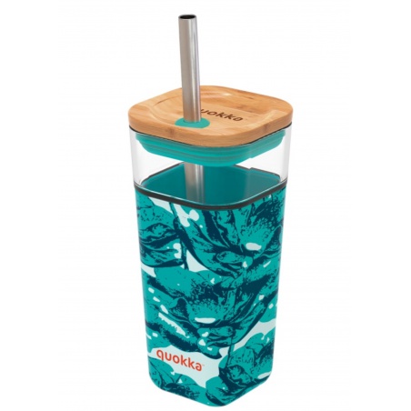 Quokka Cube, Sklenený pohár so silikónovým povrchom Water Flowers, 540ml, 40060