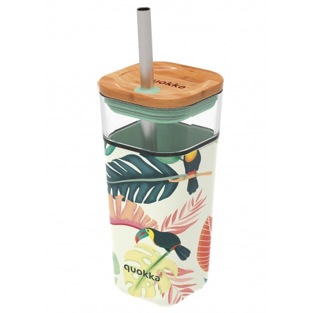 QUOKKA Cube, Skleněná sklenice se silikonovým povrchem TOUCANS, 540ml, 40056