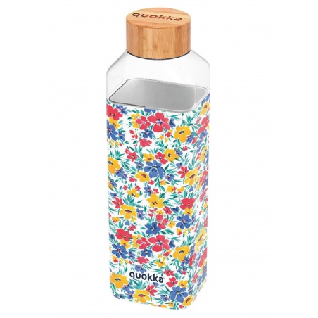 Quokka Storm, Sklenená fľaša so silikónovým povrchom Ditsy Floral, 700ml, 40026