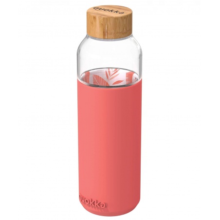 Quokka Flow, Skleněná láhev se silikonovým povrchem PINK BOTANICAL, 660ml, 40006