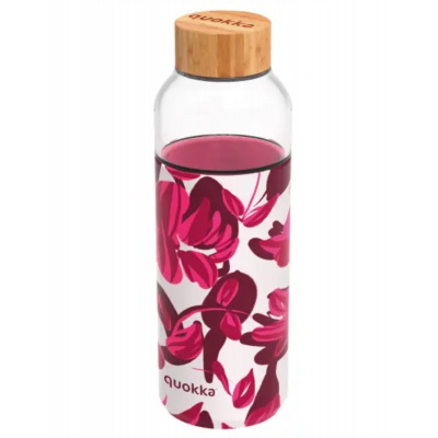 Quokka Flow, Sklenená fľaša so silikónovým povrchom Crimson Spring, 660ml, 40010
