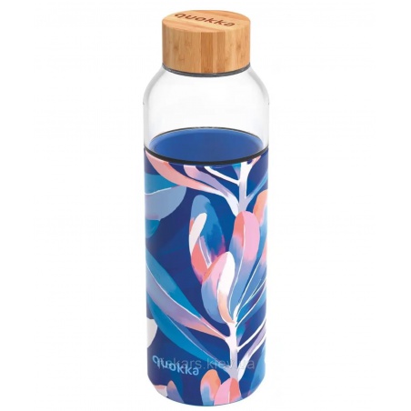 Quokka Flow, Sklenená fľaša so silikónovým povrchom Midnight Leaves, 660ml, 40012