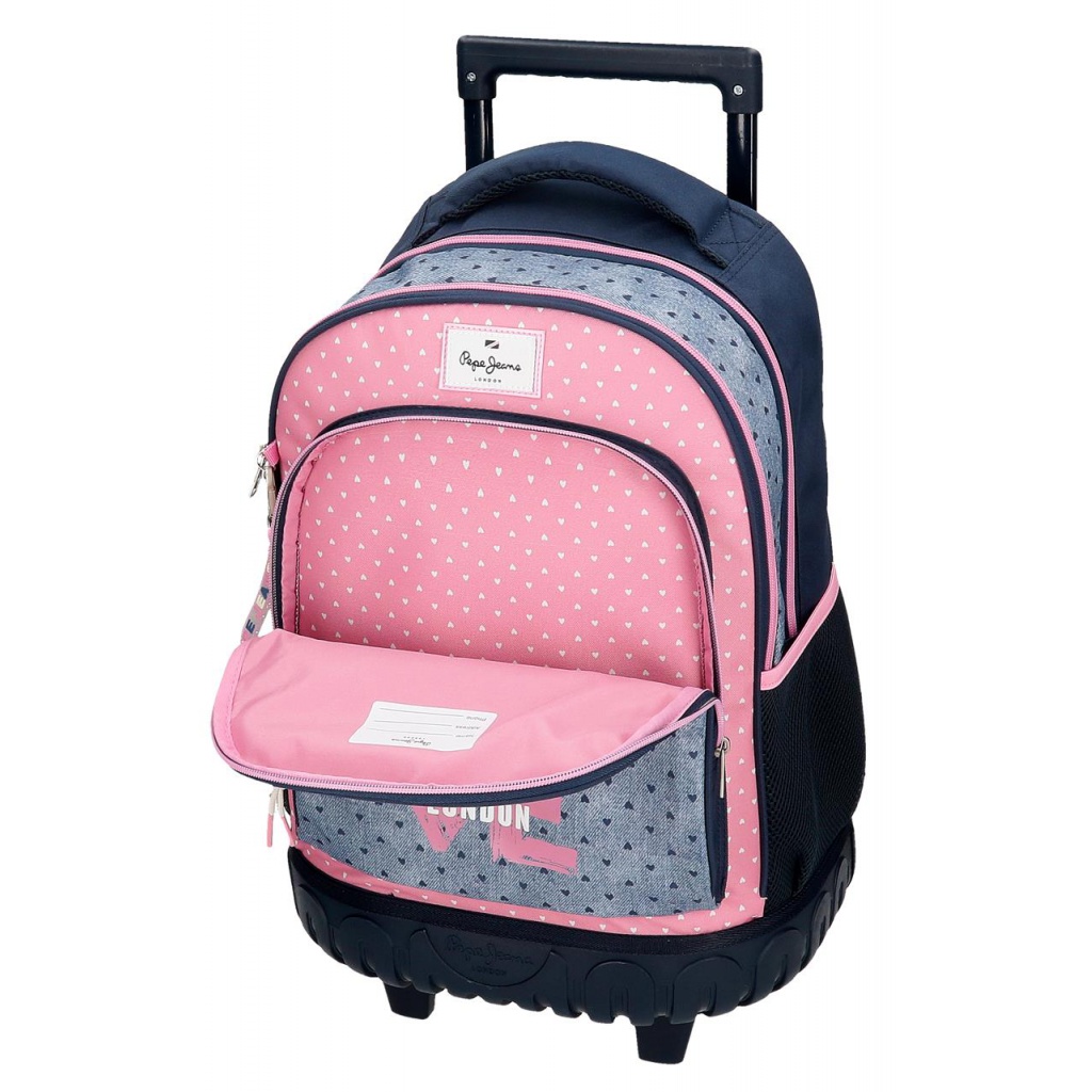 Školský batoh na kolieskach Pepe Jeans Noni Denim, 30L, ružovo-modrý