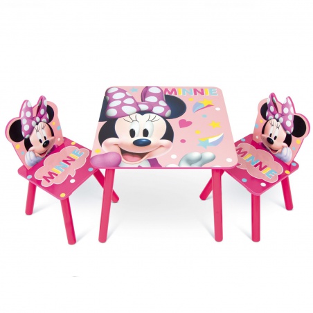 Detský drevený stolík + 2 stoličky MINNIE MOUSE – zábavný a praktický set