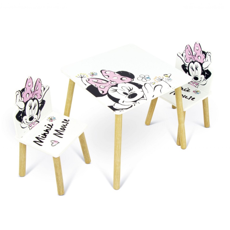 Detský drevený stolík + 2 stoličky MINNIE MOUSE – set pre detskú izbu