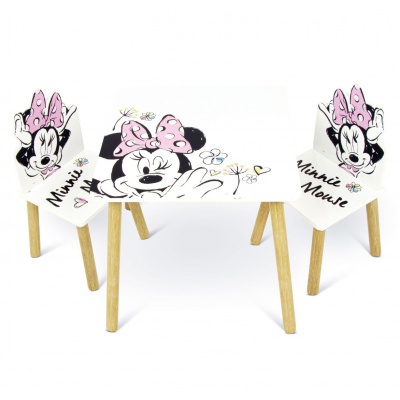 Detský drevený stolík + 2 stoličky MINNIE MOUSE – set pre detskú izbu Detský drevený stolík + 2 stoličky MINNIE MOUSE – set pre detskú izbu