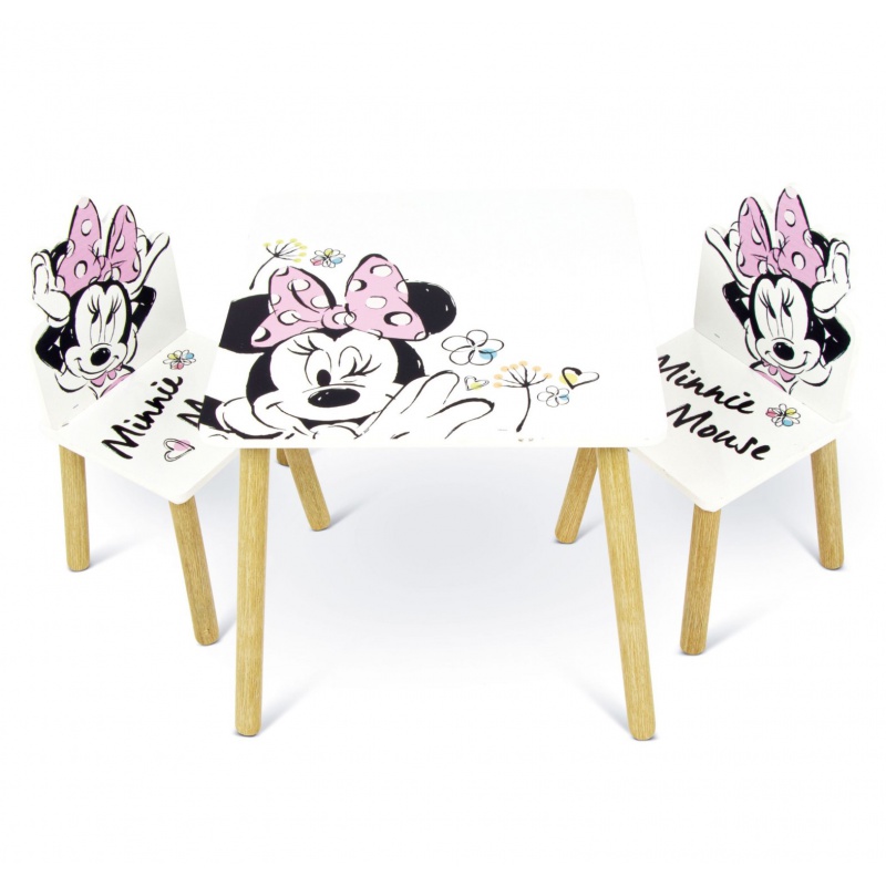 Detský drevený stolík + 2 stoličky MINNIE MOUSE – set pre detskú izbu