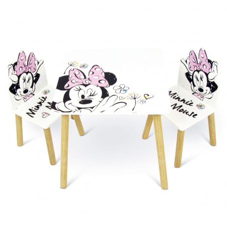 Detský drevený stolík + 2 stoličky MINNIE MOUSE – set pre detskú izbu