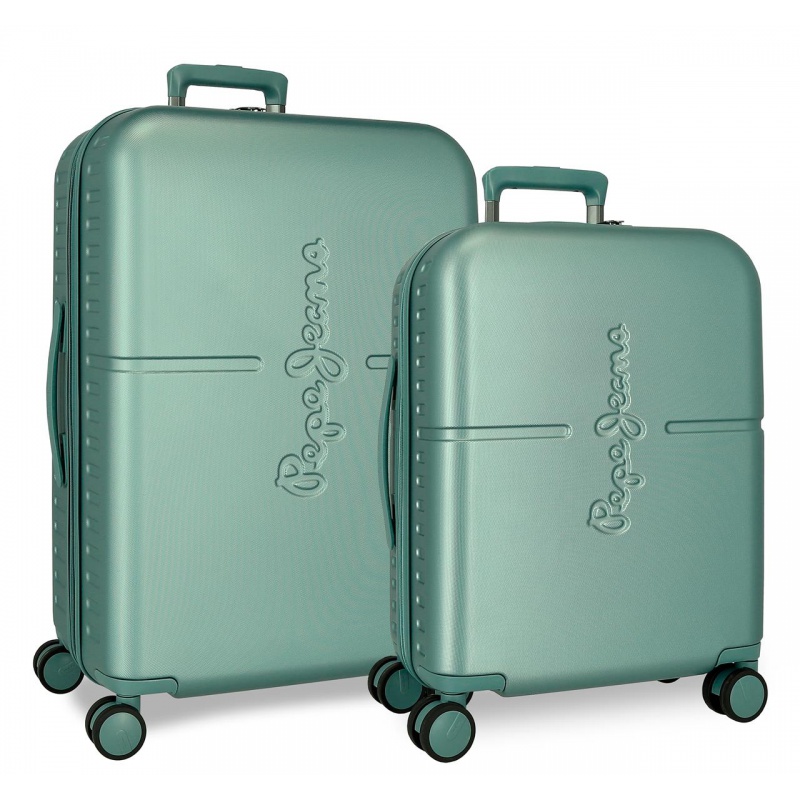PEPE JEANS Highlight Verde, Sada luxusních ABS cestovních kufrů 70cm/55cm, 768952B PEPE JEANS Highlight Verde, Sada luxusních ABS cestovních kufrů 70cm/55cm, 768952B