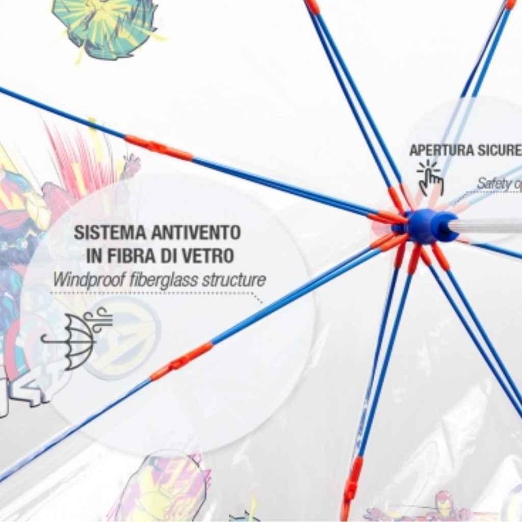 Dětský automatický deštník AVENGERS Perletti - průhledný, 74 cm