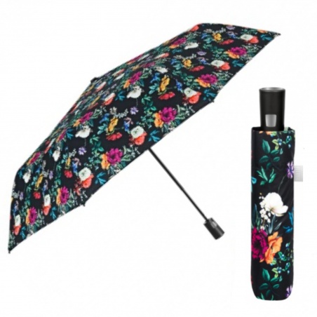 Elegantný skladací dámsky dáždnik Perletti Time "Fiori", čierny, 26433