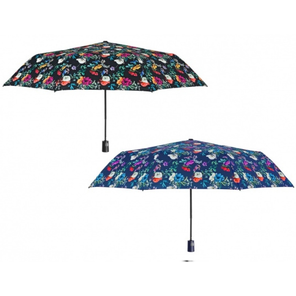 Elegantný skladací dámsky dáždnik Perletti Time "Fiori", čierny, 26433