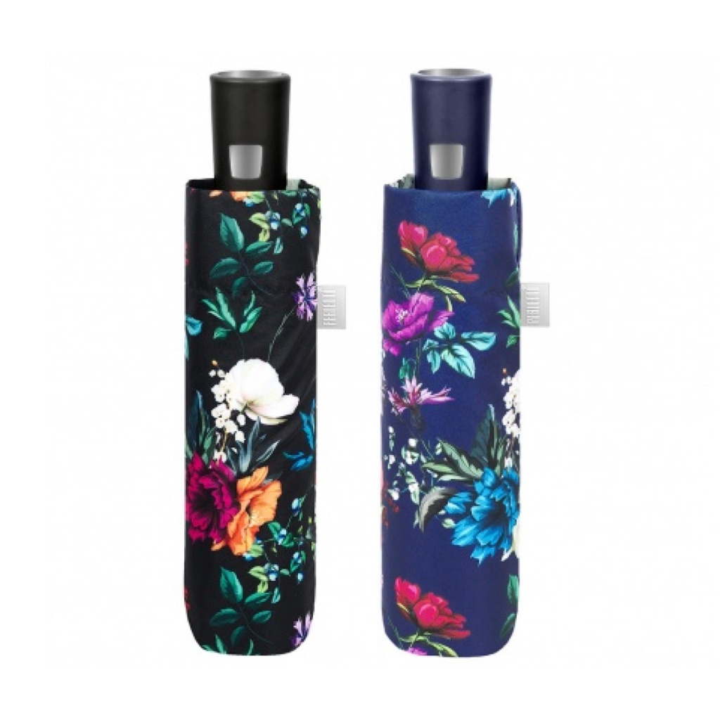 Elegantní skládací dámský deštník Perletti Time "Fiori", černý, 26433