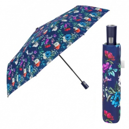 Elegantný skladací dámsky dáždnik Perletti Time "Fiori", modrý, 26433