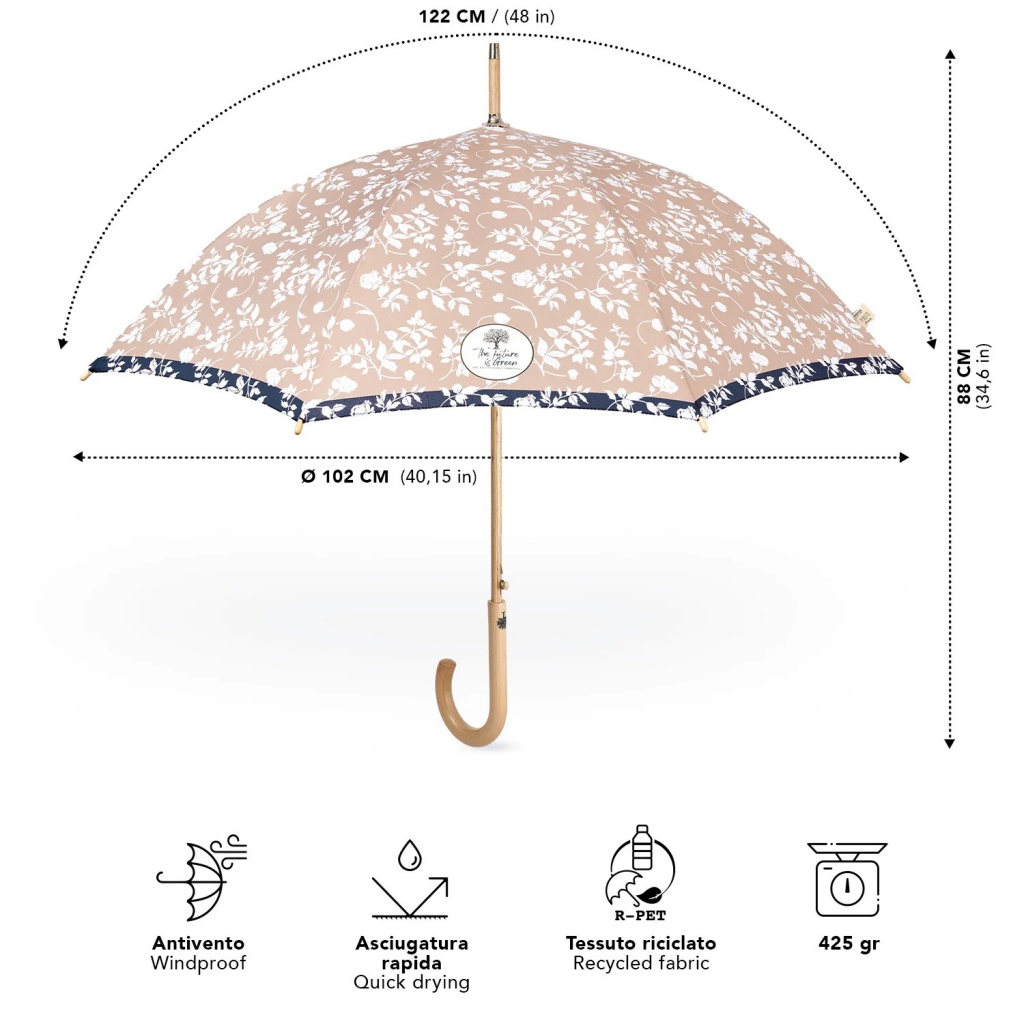 Elegantní dámský deštník Perletti Green "Fiore Bianco", 19161