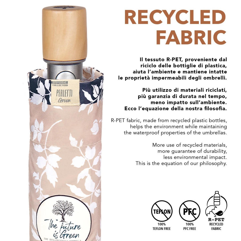 Elegantní skládací dámský deštník Perletti Green "Fiore Bianco", 19162