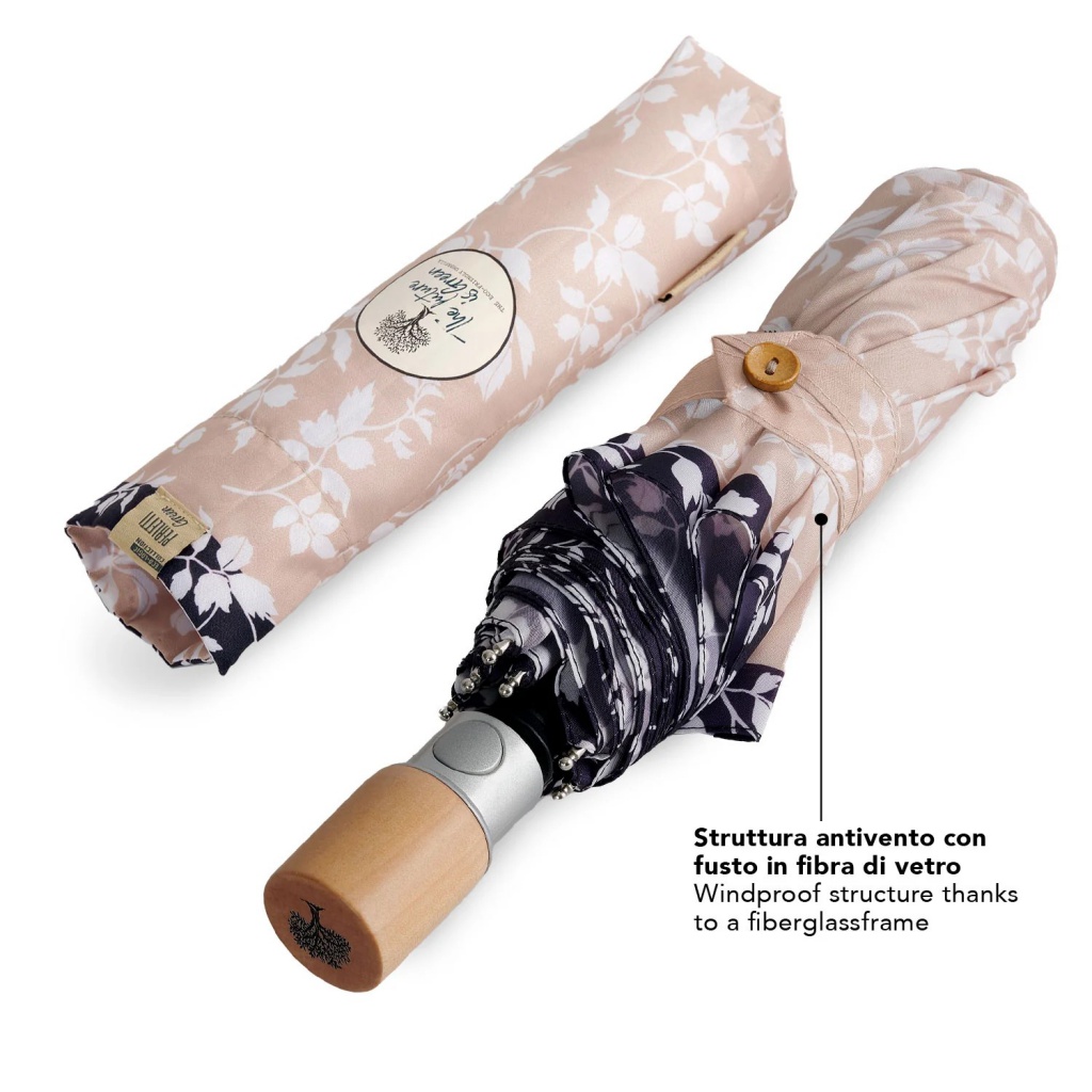 Elegantní skládací dámský deštník Perletti Green "Fiore Bianco", 19162