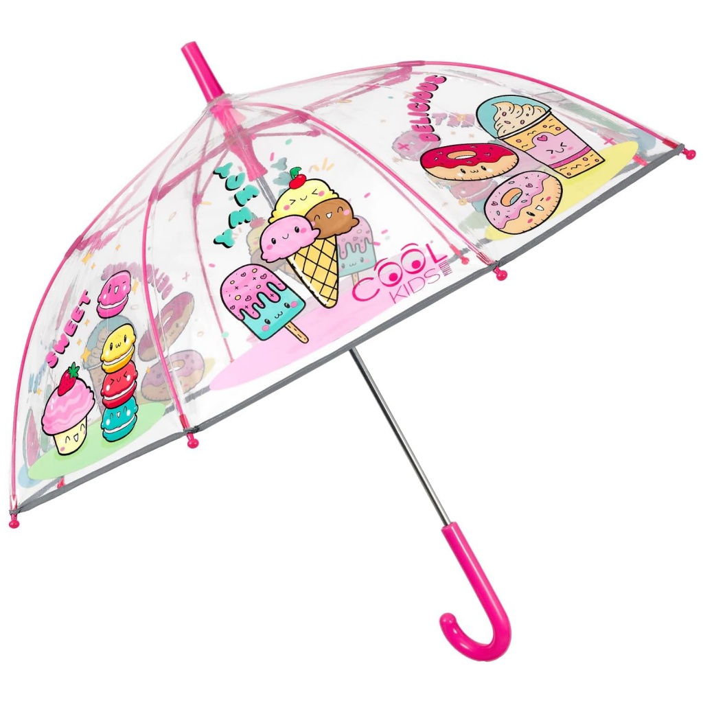 Dětský deštník Perletti „Gelati“ – reflexní, průhledný, 67 cm