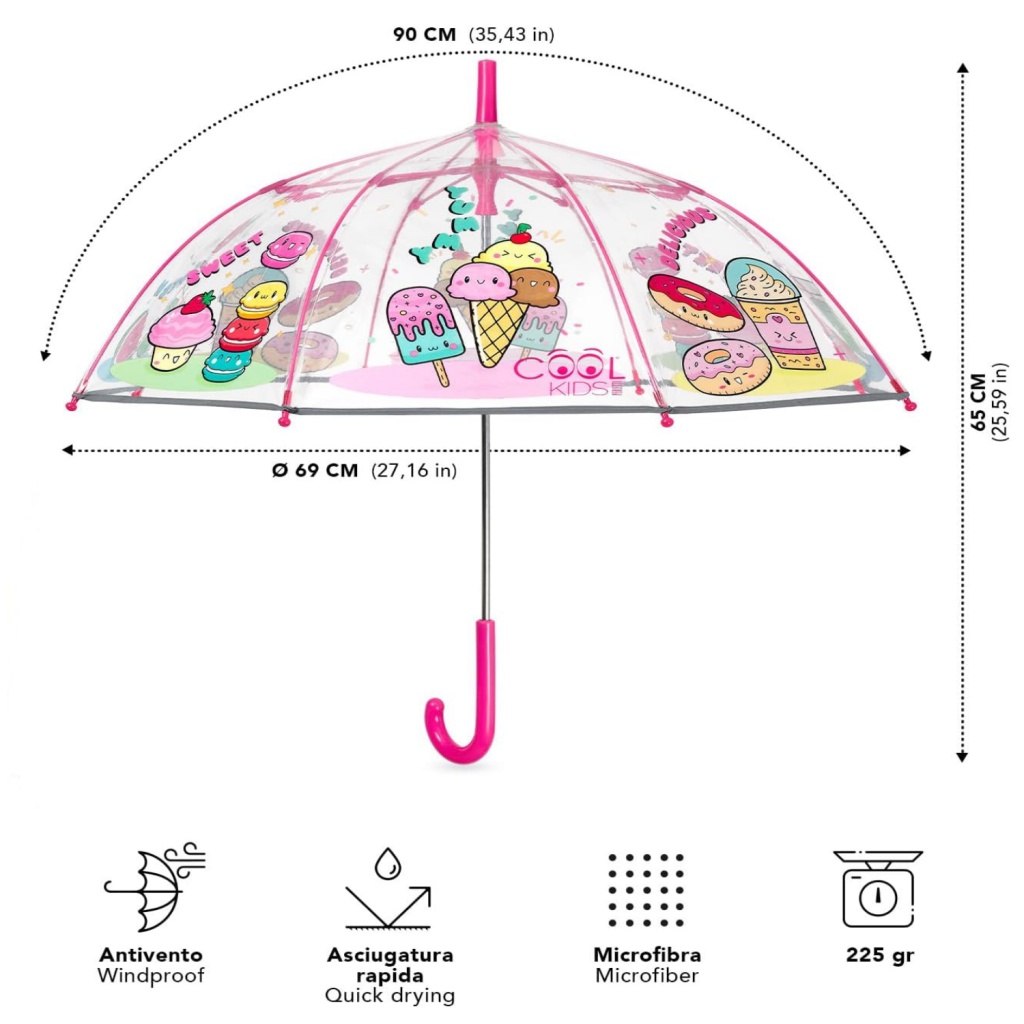 Dětský deštník Perletti „Gelati“ – reflexní, průhledný, 67 cm
