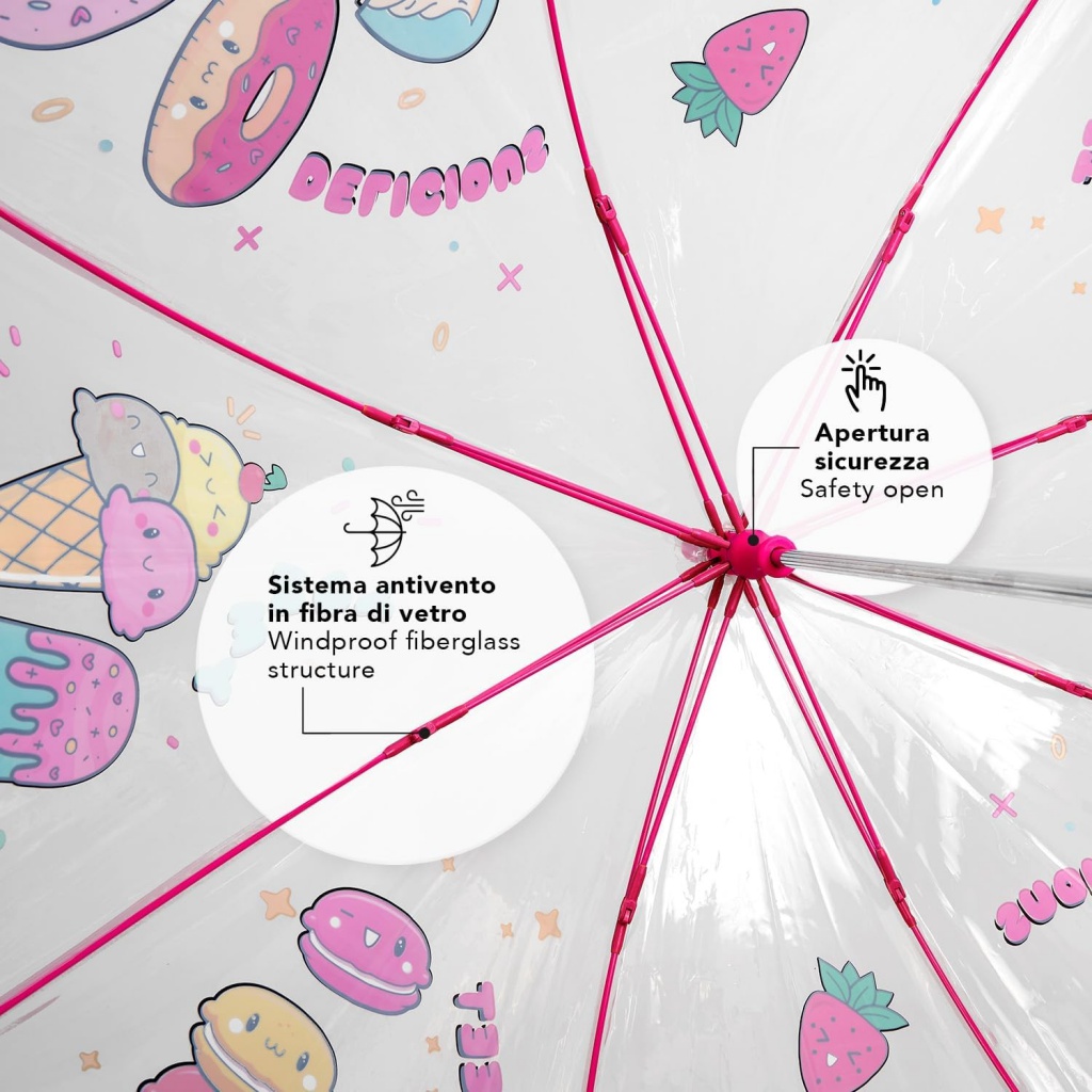 Detský reflexný transparentný dáždnik Perletti Cool Kids "Gelati", 15656